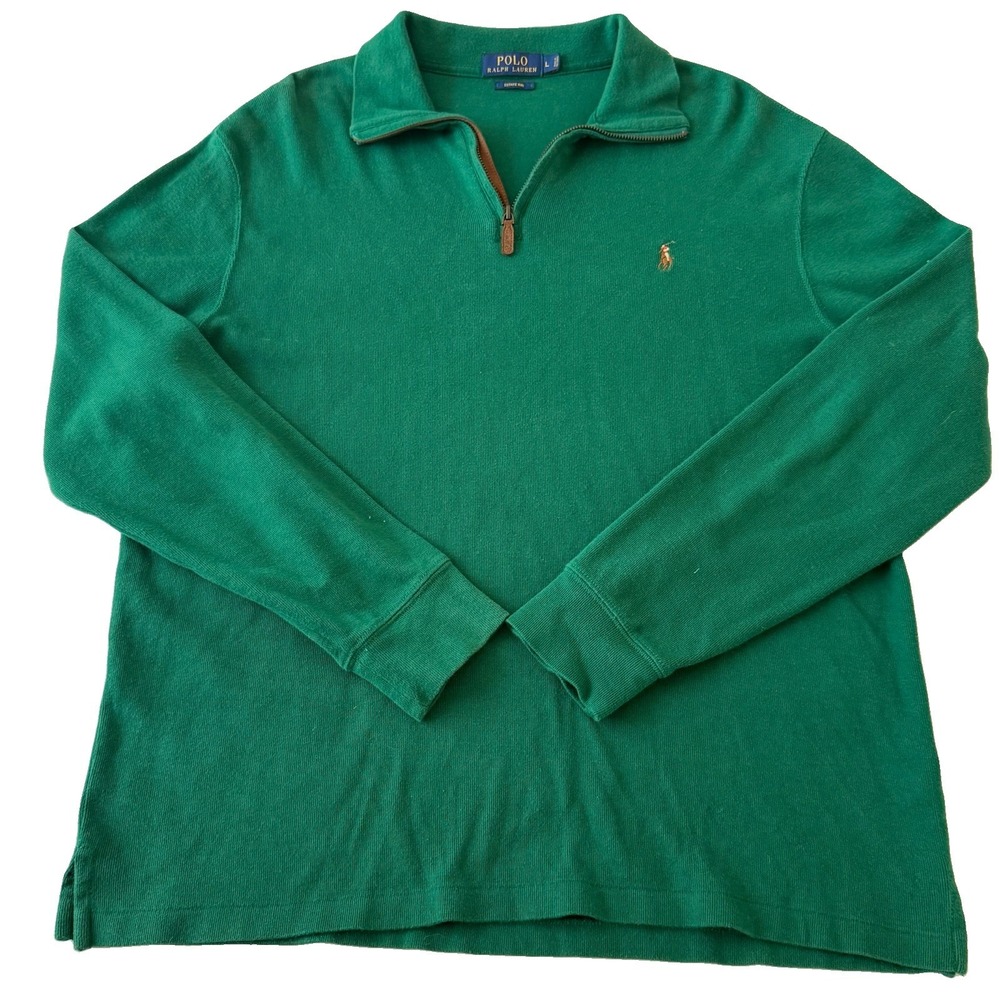 Polo Ralph Lauren Estate Rib Quarter Zip Green Men's Large 100% Cotton Preppy